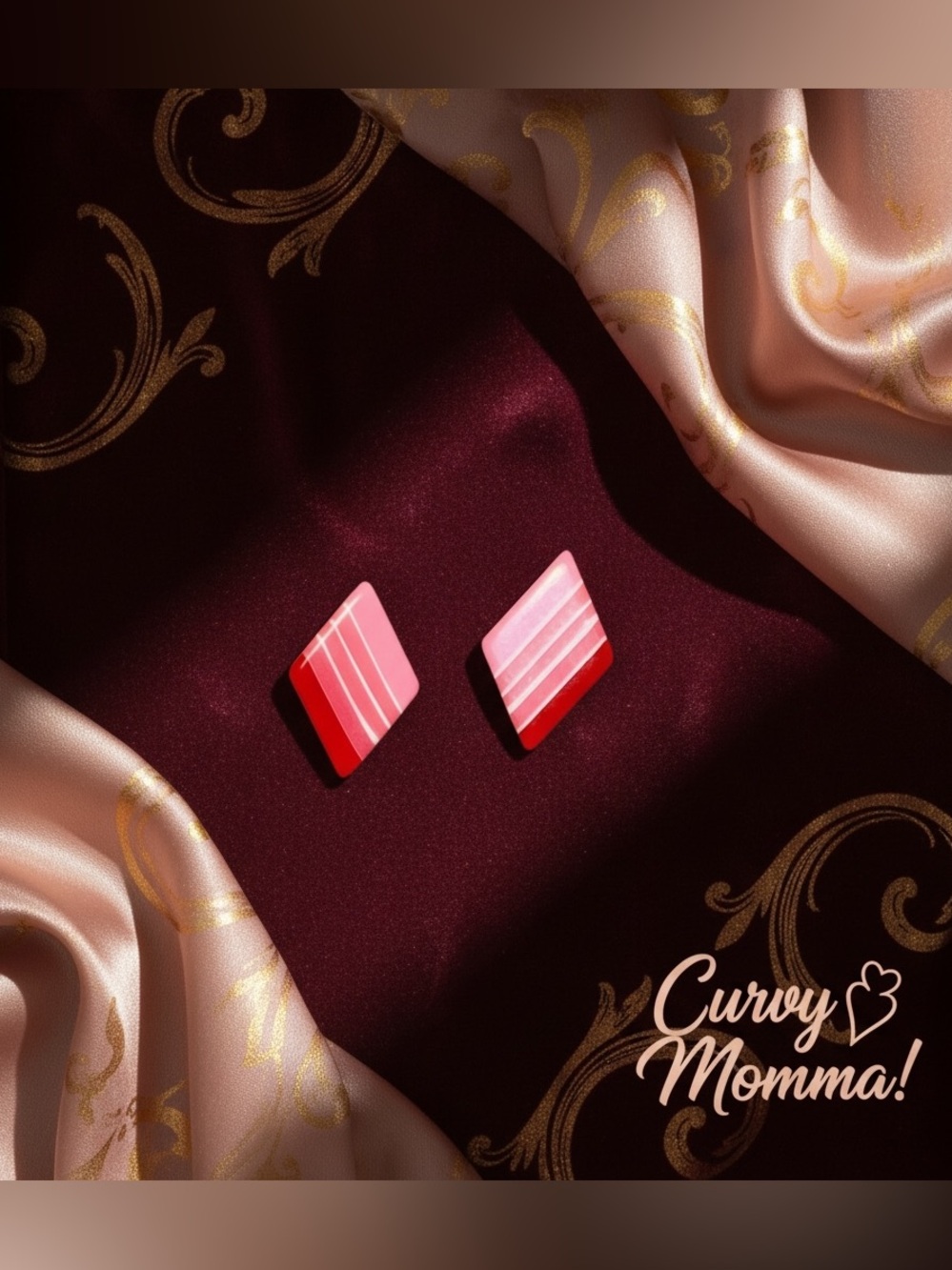 1960 s never used Pink and Red Striped Diamond Earrings